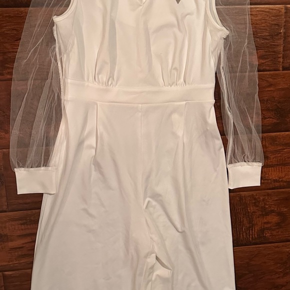 Allegra K Women's Elegant V Neck Mesh Long Sleeve Loose Wide Leg jumpsuit Med - Picture 11 of 13